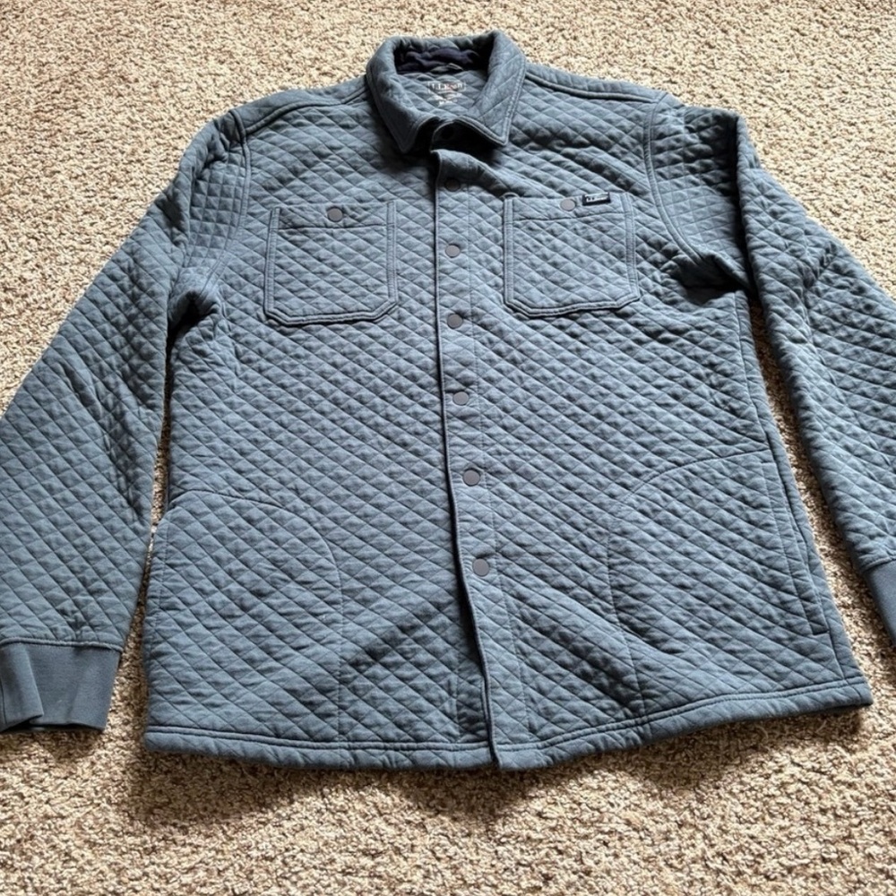 ll bean Quilted Snap Overshirt mens medium blue cotton longsleeve